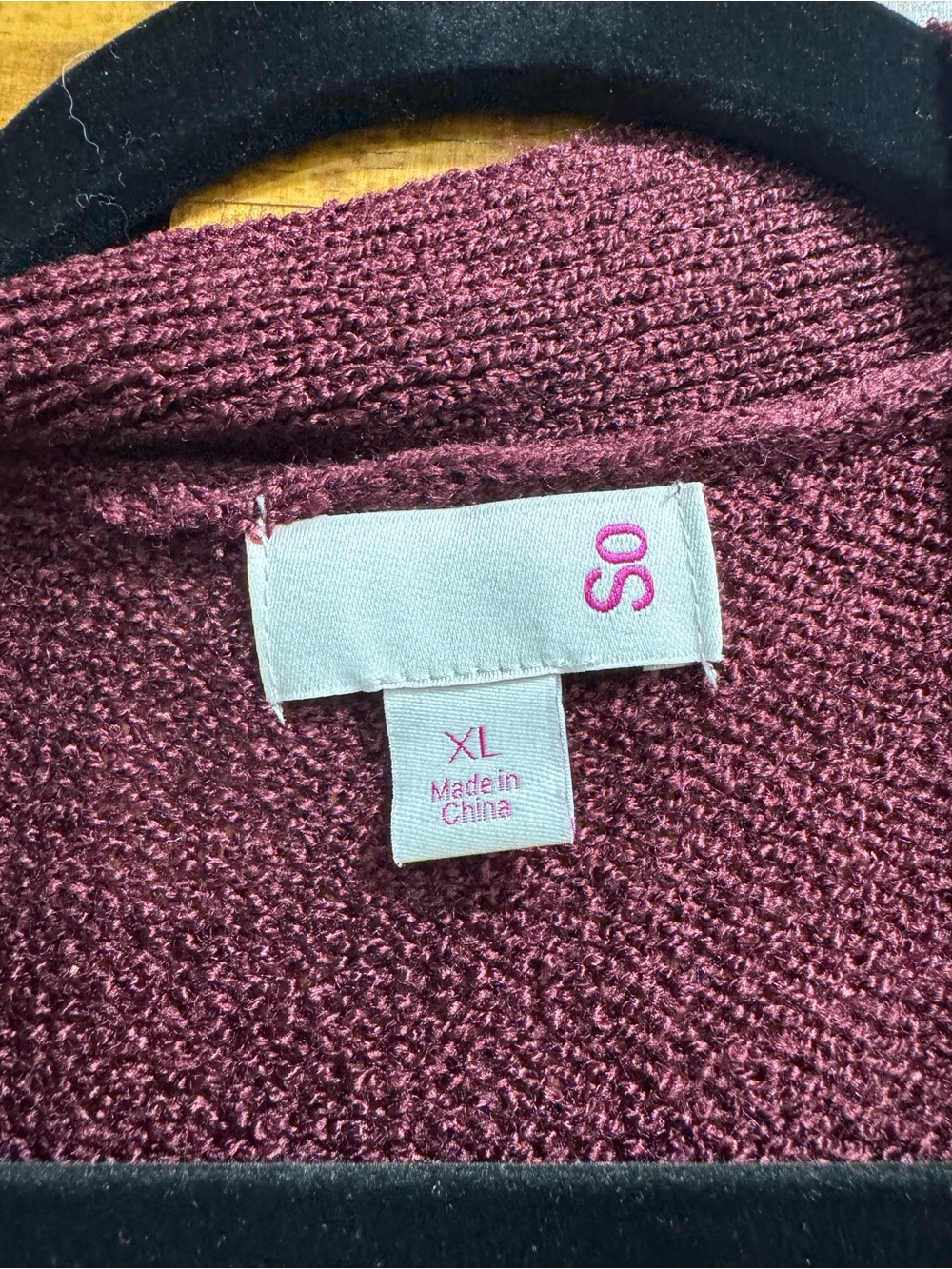 SO Open-Front Maroon Knit Cardigan with Pockets - Picture 2 of 4